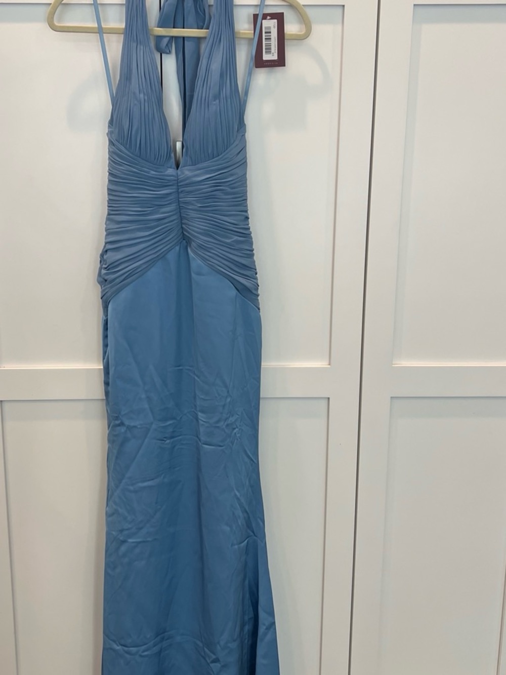 Light Blue Halter Ruched Prom Dress
